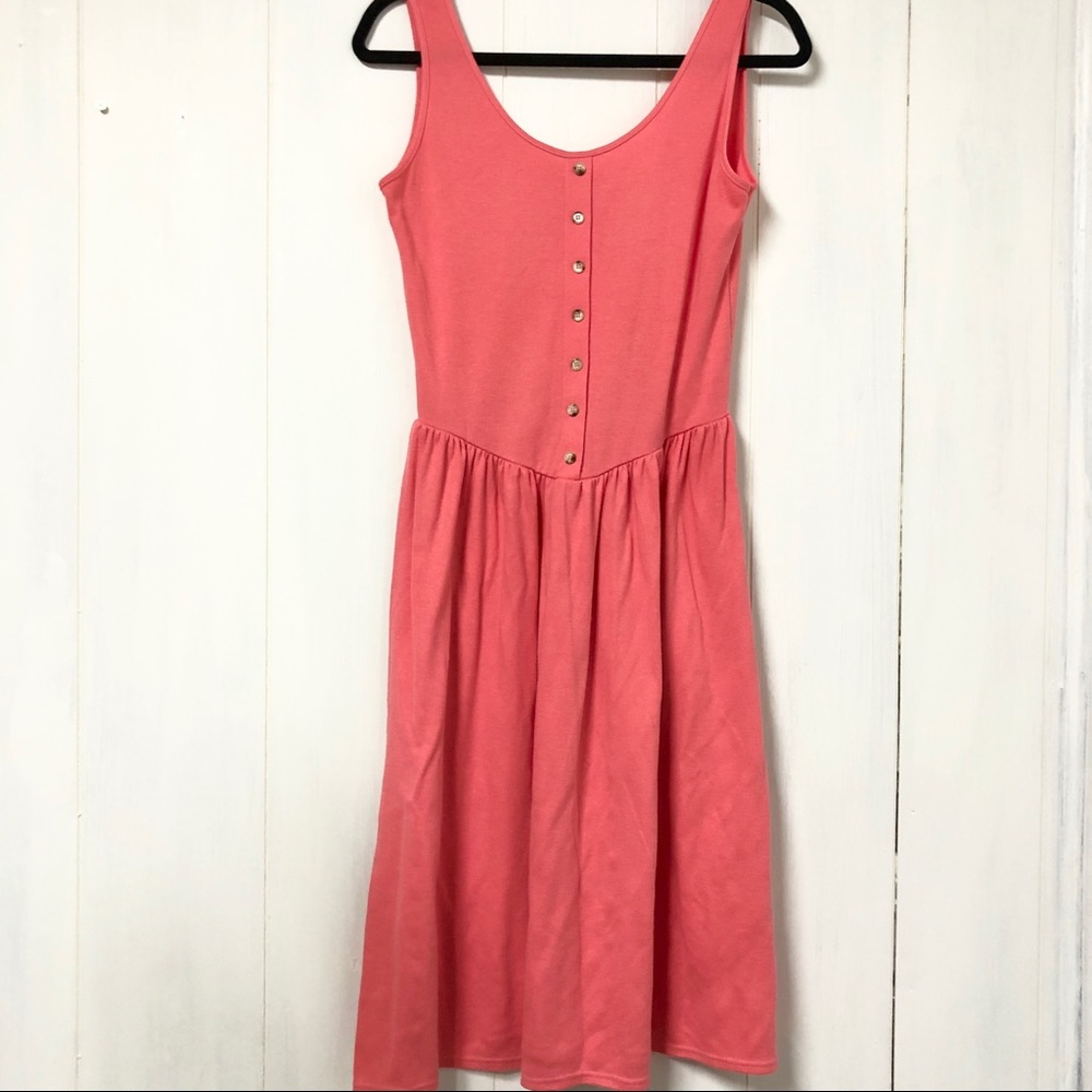 Vintage Coral Faux Button Up Sleeveless Dress
